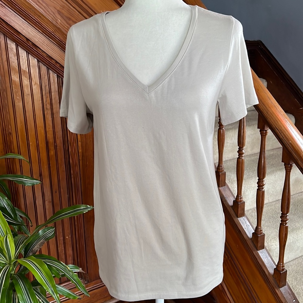 Style & Co VNeck Teeshirt Stone Sz L